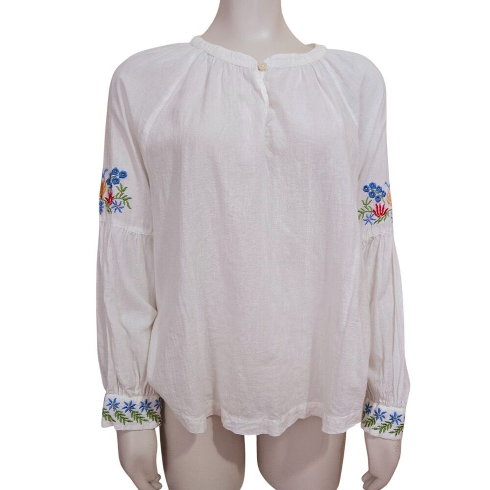 The Great Embroidered Peasant Blouse Size 1/S Long Sleeve Floral Boho Gauzy